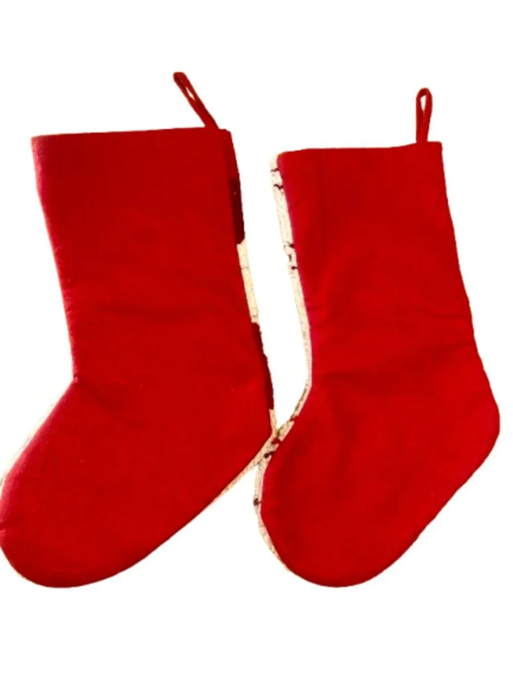 Christmas Stockings Set of Two Santa Claus Reindeer Hooked Loop Vintage Look